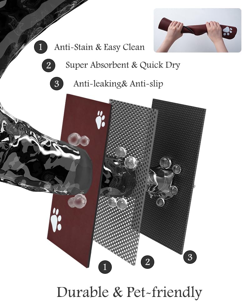 Pet Feeding Mat-Absorbent Dog Mat for Food and Water Bowl-No Stains Quick Dry Water Dispenser Mat-Dog Accessories Pet Supplies-Bowl for Messy Drinkers(RED,12"x19"