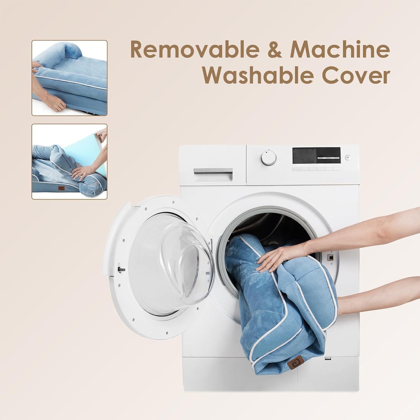 EHEYCIGA Orthopedic Dog Beds for Large Dogs, Waterproof Memory Foam Large Dog Bed with Sides, Non-Slip Bottom and Egg-Crate Foam Pet Couch Bed with Washable Removable Cover, Washed Blue