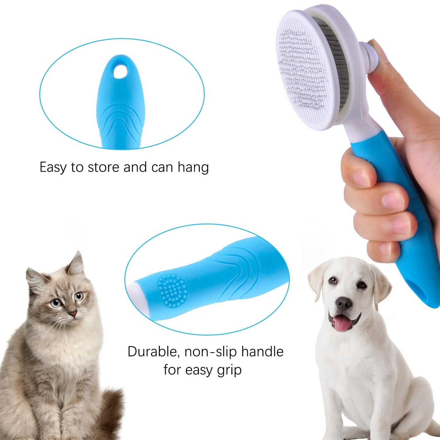 Cat Self Cleaning Slicker Brush, Pets Skin Friendly Grooming Brushes for Shedding Dogs Cats Hair Easy to Remove Loose Undercoat with Long or Short Hairs Pet Massage Tool for All Hair Type- UPGRADED
