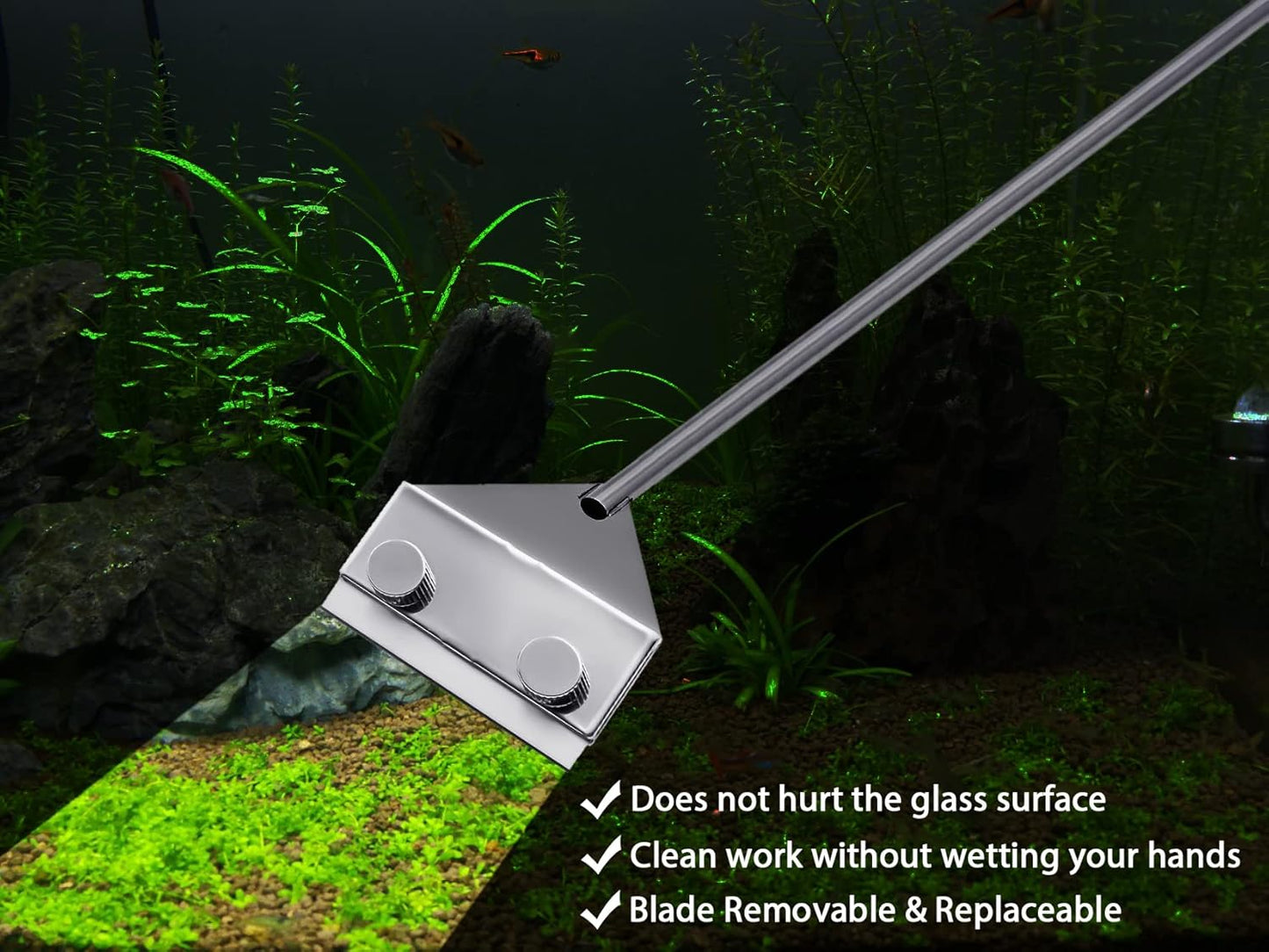 Aquarium Fish Tank Tools Kit Stainless Steel Algae Cleaning Scraper Razor Cleaner with 10 Pcs Blades (26 Inch)