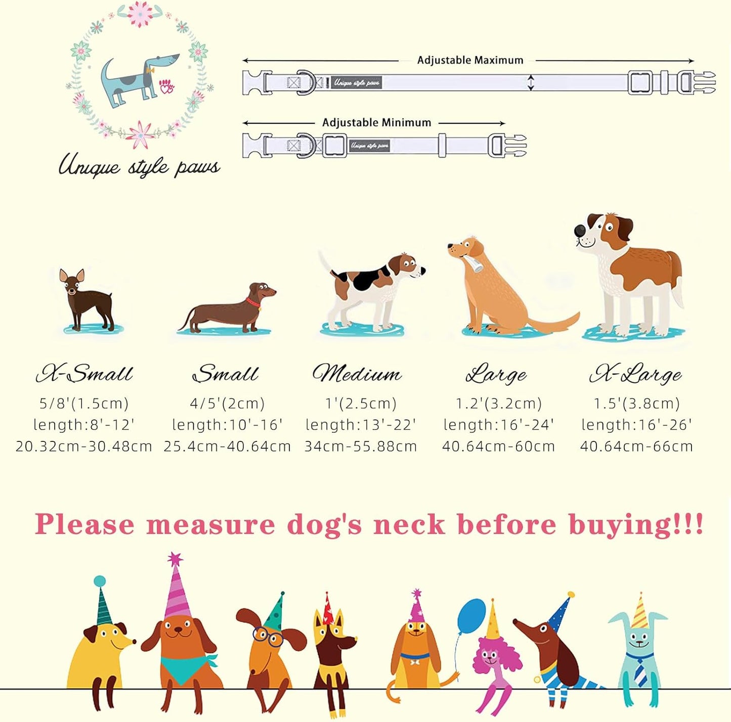 Unique style paws Cartoon Dog Collar with Bow Spring Summer Collar with Flower Rose Daisy for Small Medium Large Boys Girls Dogs