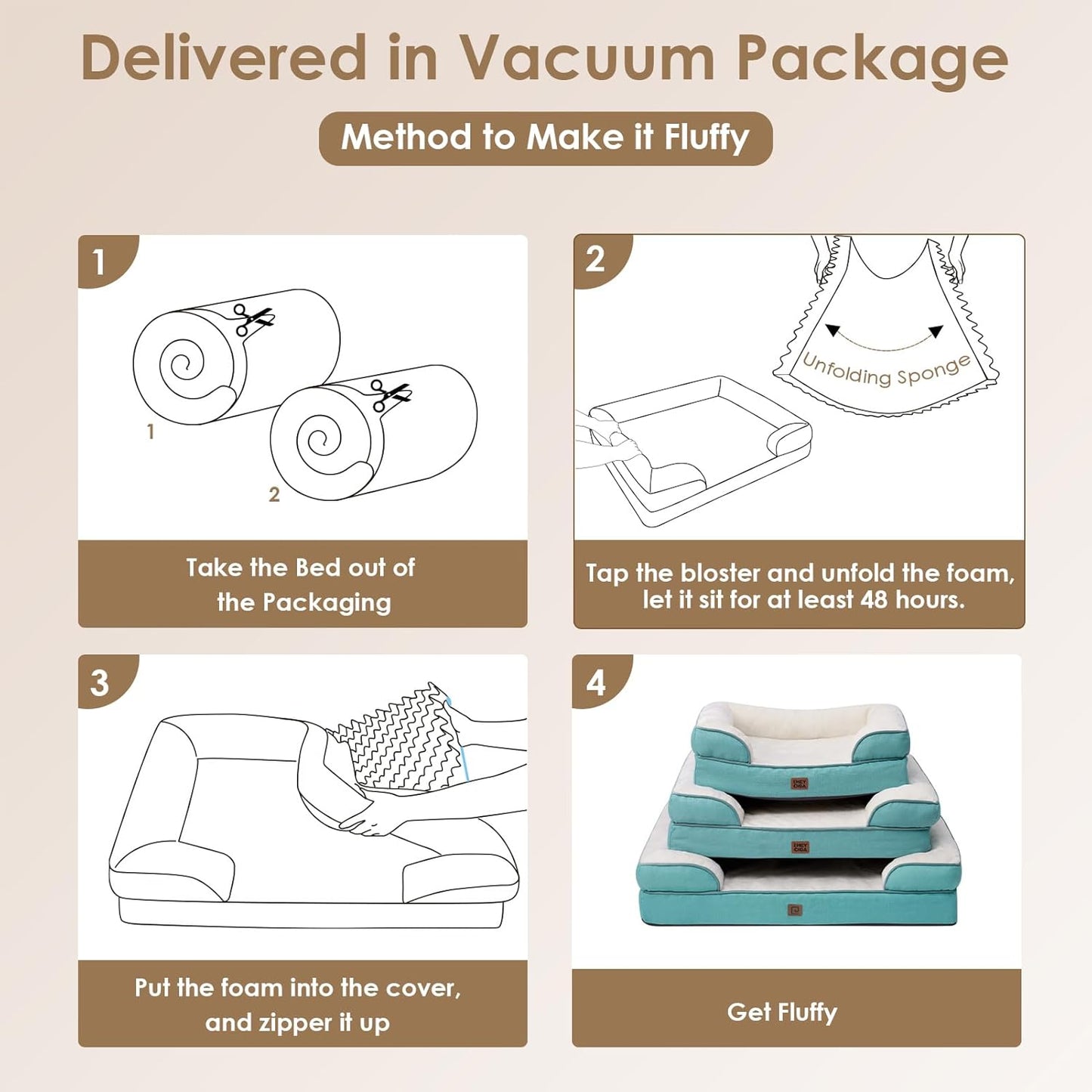 EHEYCIGA Orthopedic Dog Beds for Extra Large Dogs, Waterproof Memory Foam XL Pet Bed with Sides, Non-Slip Bottom and Egg-Crate Foam Big Dog Couch Bed with Washable Removable Cover, Turquoise Blue