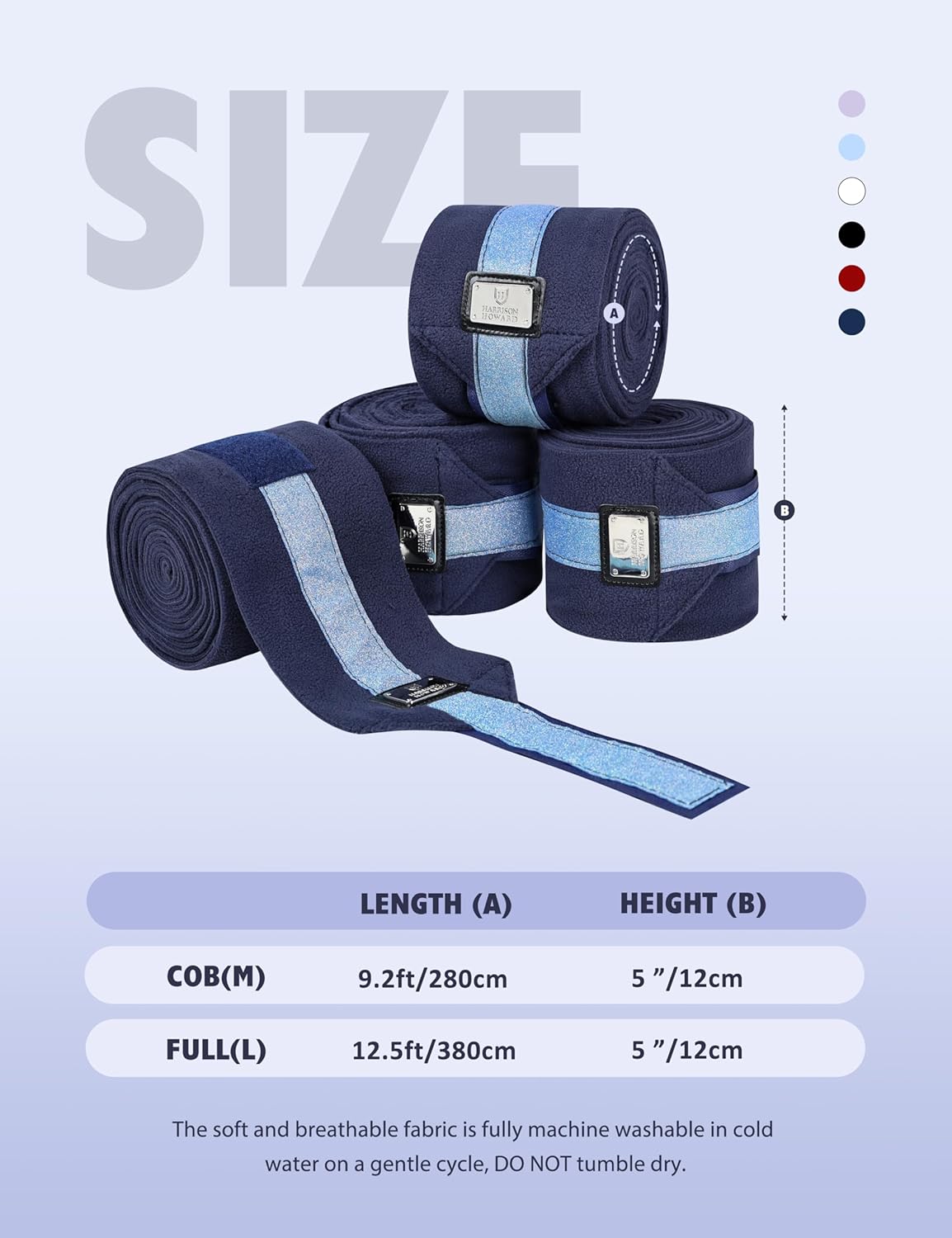 Harrison Howard Horse Polo Wraps Upgrade with Bling Leg Wraps for Horses 4-Pack Fleece Leg Wraps Stable Supplies Navy L