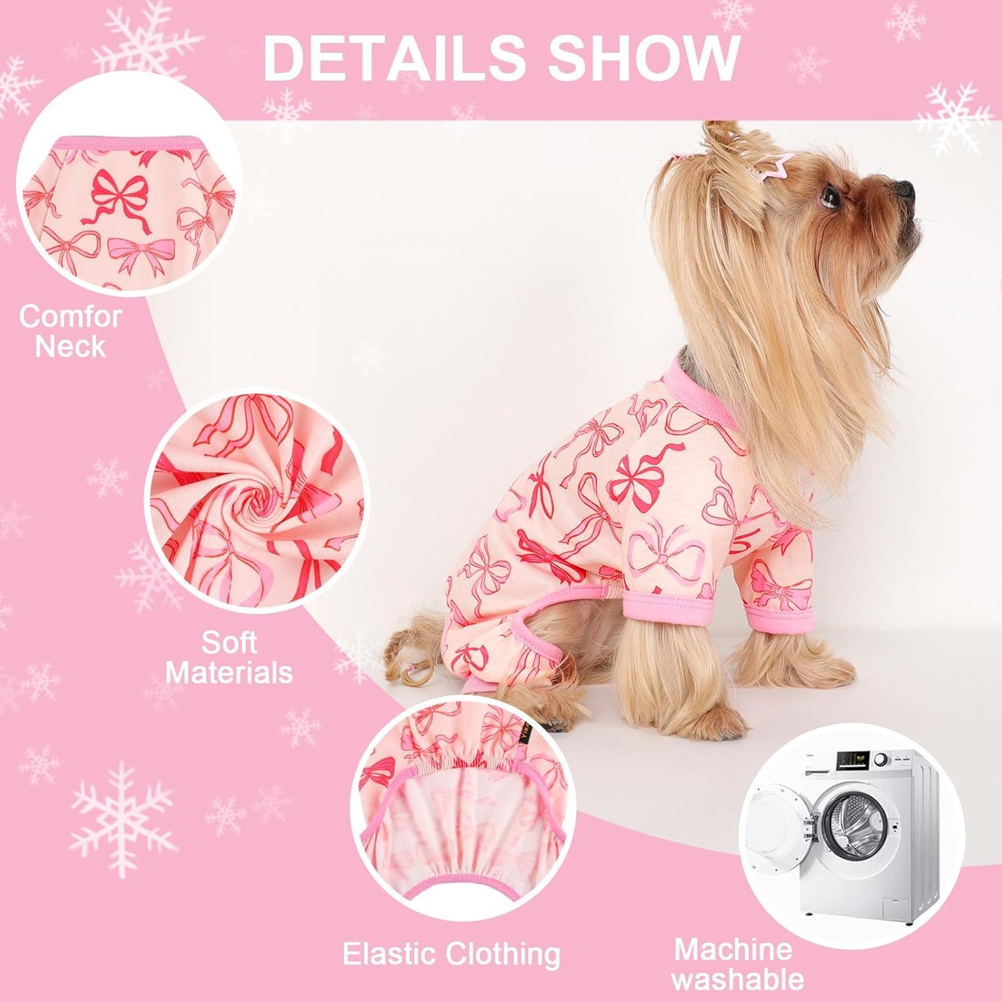 Dog Pajamas Small Sized Dogs Stretchable Summer Dog Clothes Pjs 4 Legs Girl Boy Cute Soft Puppy Outfits Doggie Cat Jammies Jumpsuit Sleeper for Pet (Bow Tie, Large)