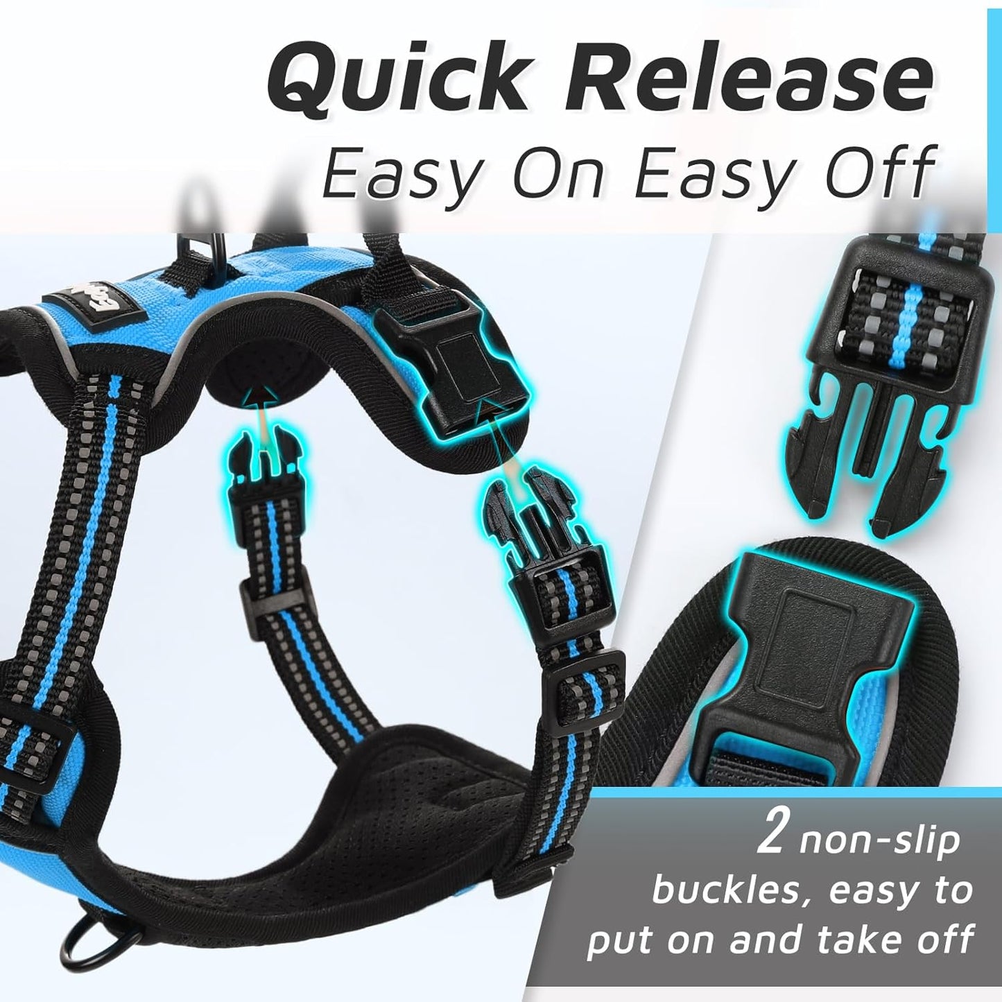 Eagloo Small Dog Harness No Pull, Service Vest with Reflective Strips and Control Handle, Adjustable and Comfortable for Walking, No Choke Pet Harness with 2 Metal Rings, Sky Blue, XS