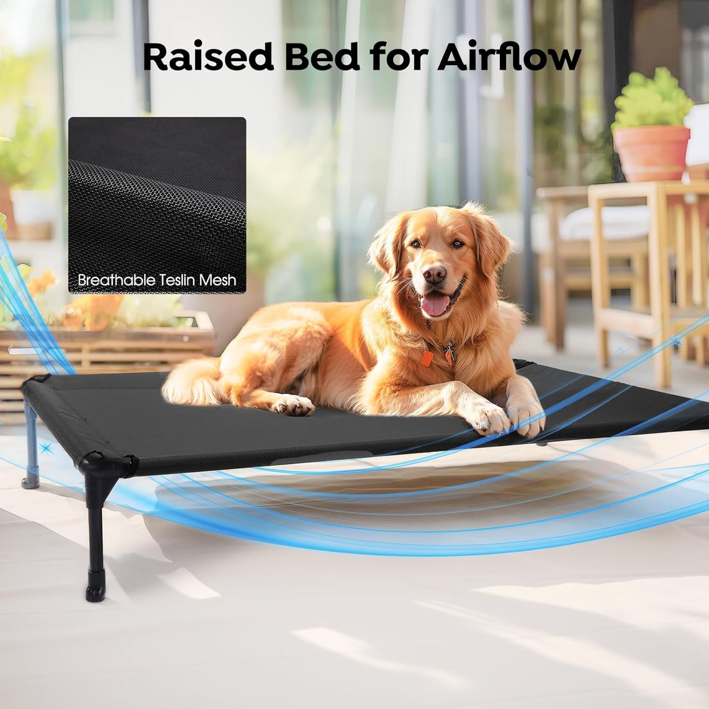 Veehoo Cooling Elevated Dog Bed Add Removable Waterproof Bolster Cushion Mat, Raised Pet Cot with Breathable Teslin Mesh, No-Slip Feet, Dog Sofa Bed for Indoor Outdoor, Medium, Black CWC2331B