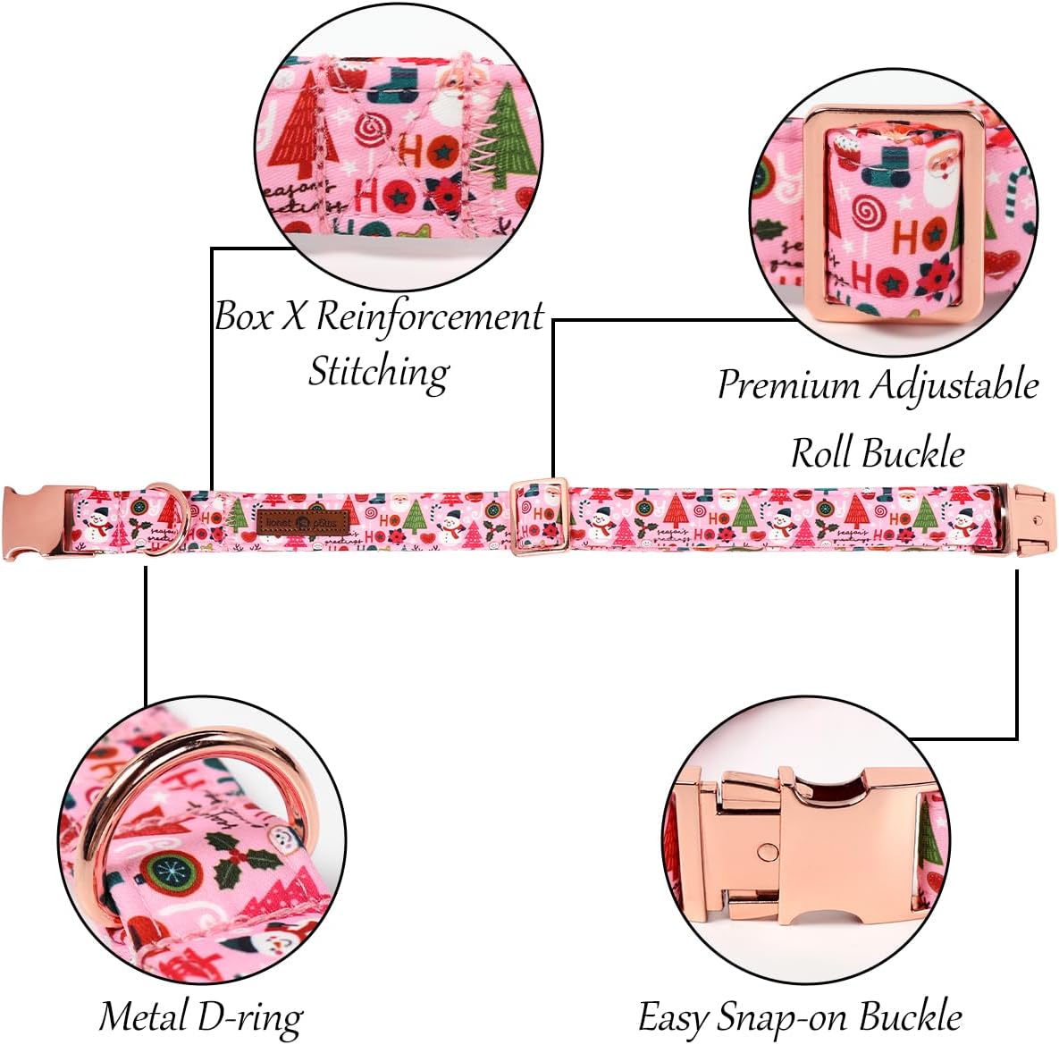 Lionet Paws Christmas Dog Collar with Bow tie,Cute Ho Christmas Tree Snowman Pink Dog Collar Bow Tie for Dogs and Cats Female, XS, Neck 8-12 inches