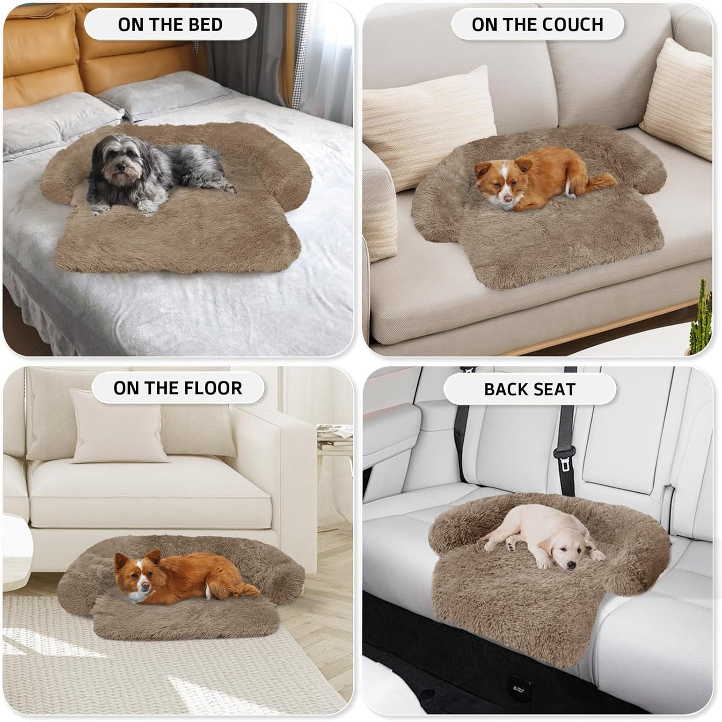 Calming Dog Bed Fluffy Plush Dog Mat for Furniture Protector with Removable Washable Cover for Large Medium Small Dogs and Cats (XS(31“x23.5”x5), Camel)