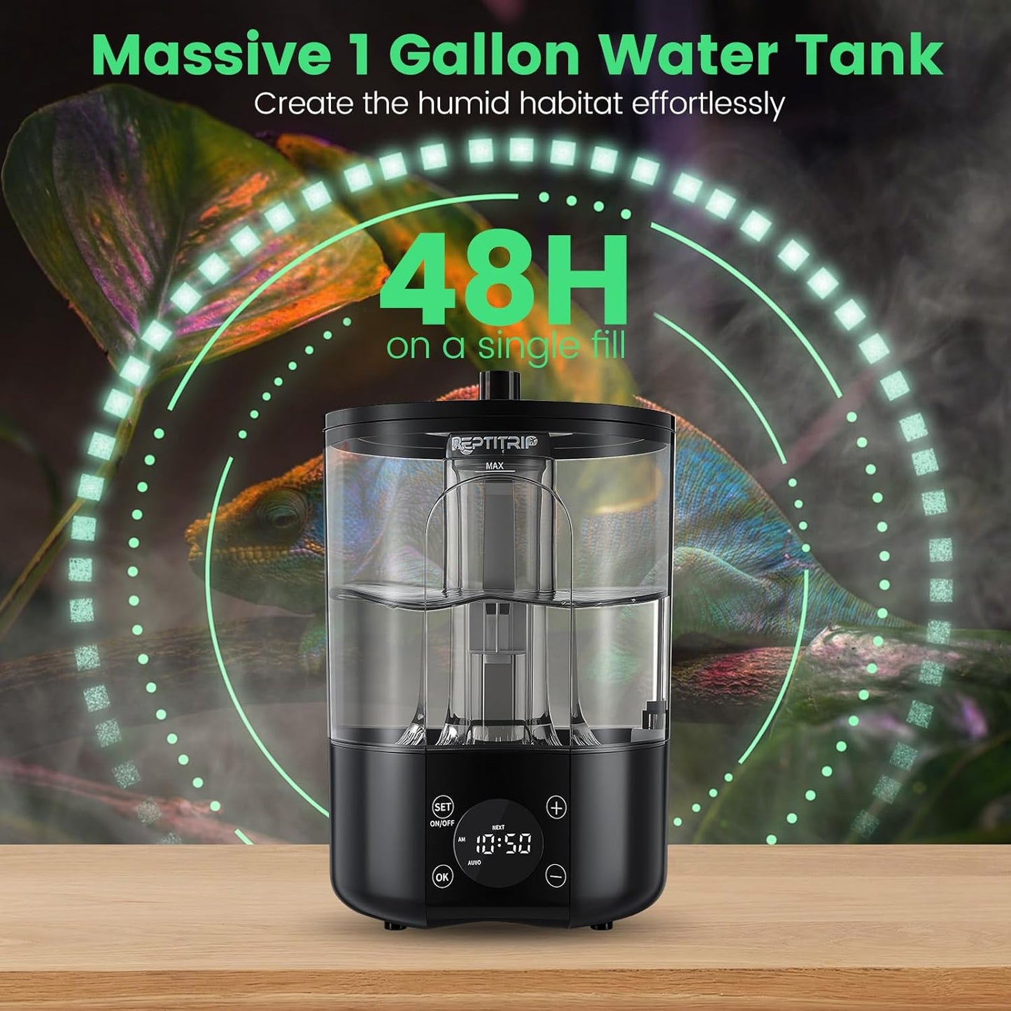 2 in 1 Reptile Fogger Humidifier, 4L Mister with Auto Humidity Control & Timer Function, Remote Control, Touch Screen, Temperature & Humidity Display for Reptiles and Tropical Plants