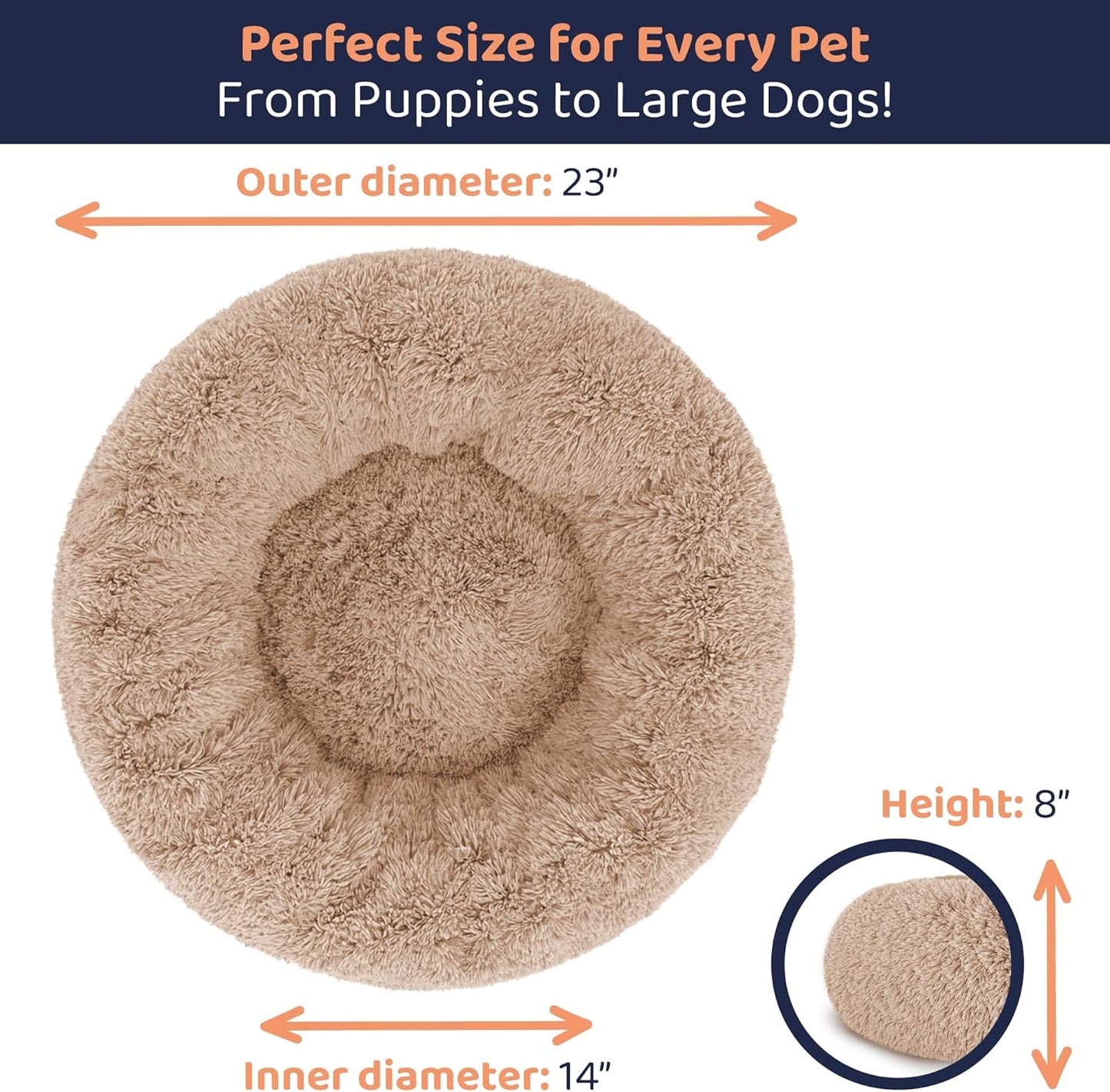 Donut Dog Bed - Premium Comfort for Anxiety Relief - Fluffy & Calming Design with Ultra-Plush Support | Cozy Round Dog Bed with Super Soft Circle Style (Size S Camel)