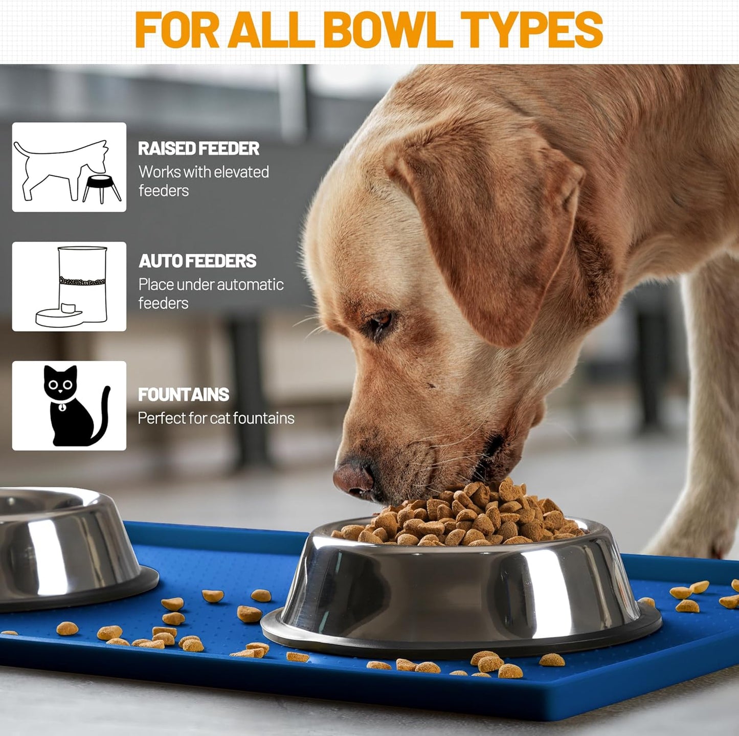Hubulk Dog Feeding Mat,100% Waterproof Food Grade Silicone Pet Food and Water Bowl Placemat,Dishwasher, High Raised Edge to Prevent Spills,Nonslip Tray to Stop Messes on Floor (32"x24"x1.0", Navy)