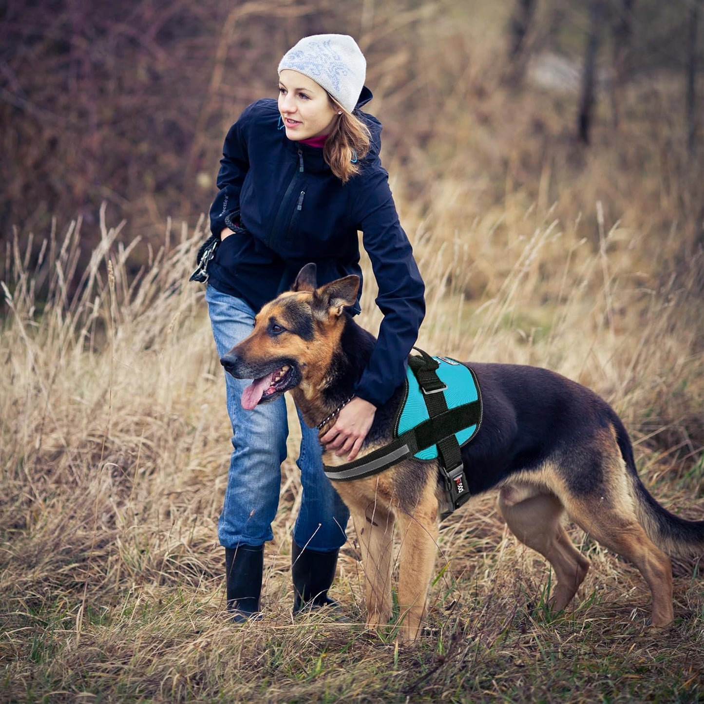 Dogline Dog Harness, Reflective No-Pull Adjustable Vest with Handle for Walking, Training, Breathable, No - Choke Harness for Small, Medium or Large Dogs Room for Patches Girth 22"-28" in Turquoise