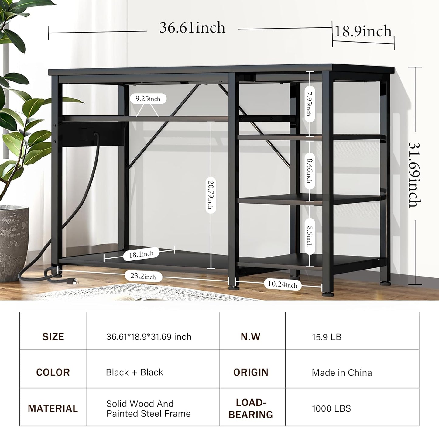 40-50 Gallon Fish Tank Stand: Heavy Duty Aquarium Stand with Power Outlets and Cabinet for Fish Tank Accessories Storage - Metal Frame, 1000LBS Capacity, Suitable for Fish & Reptile Terrariums