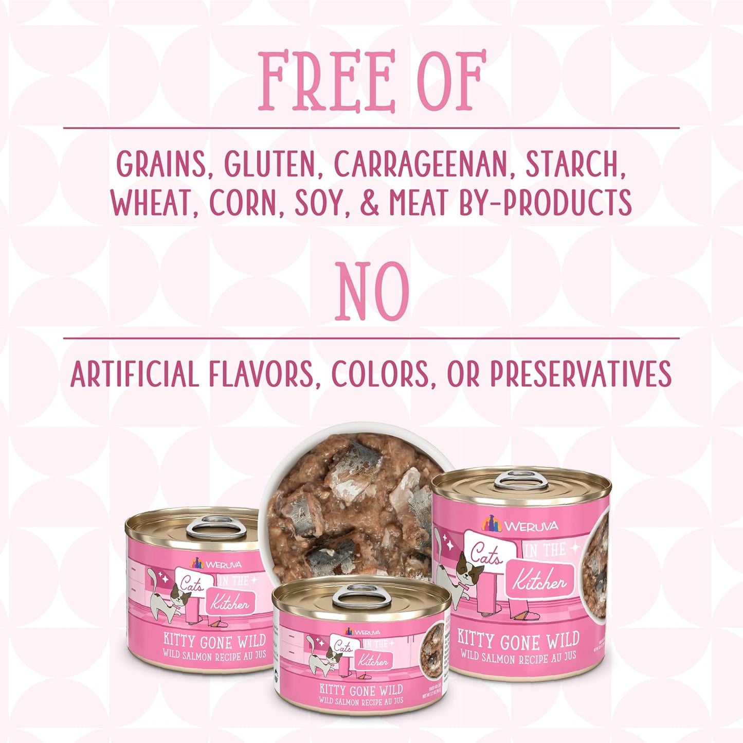 Weruva Cats in The Kitchen, Kitty Gone Wild with Wild Salmon Au Jus Cat Food, 3.2oz Can (Pack of 24)