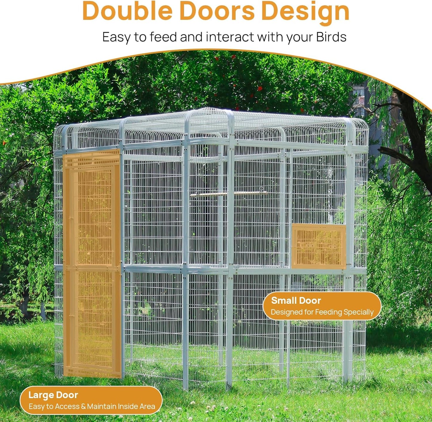 Large Bird Cage for Parakeets Outdoor Bird Aviary Parrot Cage with Perch, Walk-in Heavy Duty Birdcage for Macaws Canaries Parrots Budgie Lovebirds, White