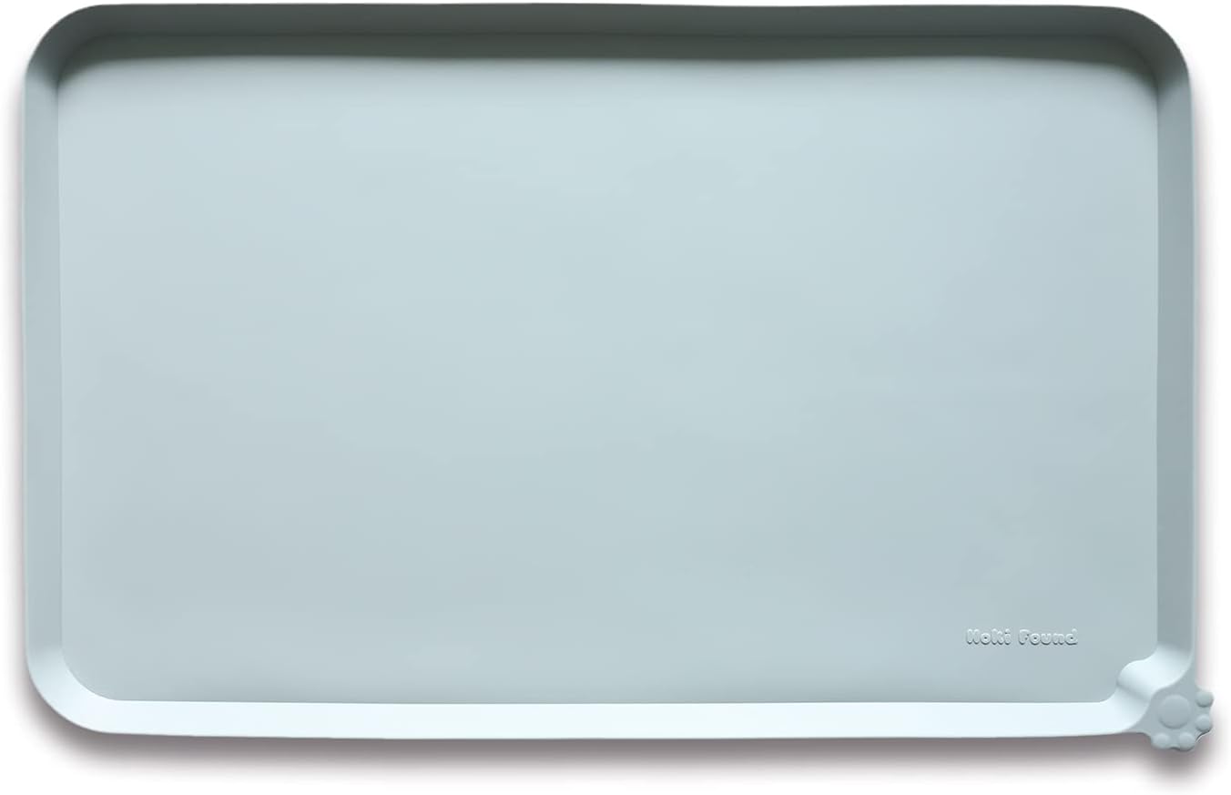 Hoki Found Large Silicone Pet Food Mats Tray - Non Slip Pet Dog Cat Bowl Mats Placemat - Dog Pet Cat Feeding Mat - Waterproof Dog Cat Food Mats -Pet Water Mats for Floors - Battleship