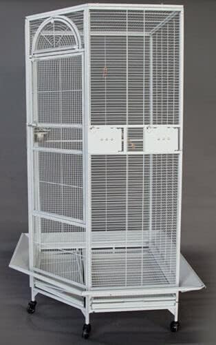 X-Large Corner Parrot Bird Flight Breeding Wrought Iron Rolling Home Cage Solid Plated Feeder Doors with Around Metal Seed Guard