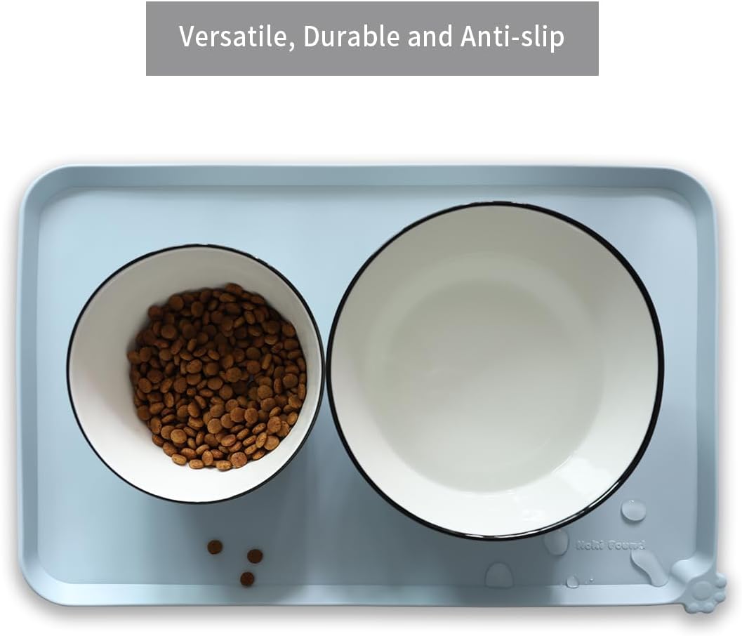 Hoki Found Silicone Pet Food Mats - Non Slip Bowl Placemats for Dogs & Cats - Waterproof, Suitable for Carpet - Frost
