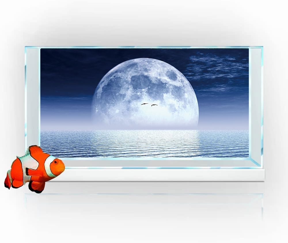 Moon Aquarium Background,Cool Sea Galaxy Parallel Space Themed Fish Tank Background, Cool Terrarium Background 36X20IN with 8 EVA Double-Sided Tape