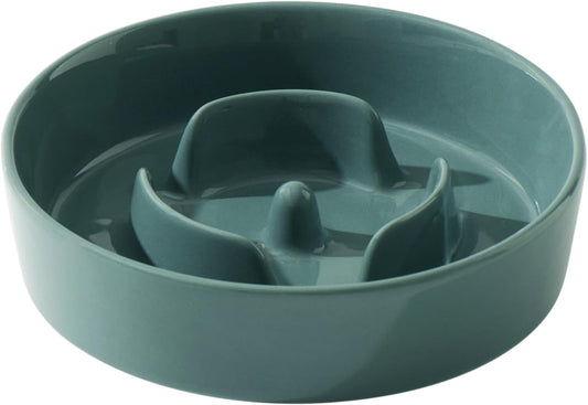 6.1inch Ceramic Dog Bowl Slow Feeder, Slow Dish for Small Dog, Wet and Dry Food Dish, Stop Bloat, Preventing Choking(Single Bowl-Dark Green)