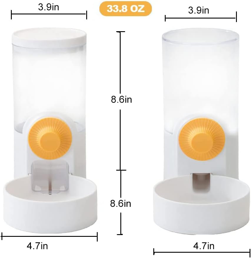 Pet Hanging Automatic Feeders Drinking Bowls 40oz, Auto Gravity Pet Feeding Water Set, Cage Pet Feeding Bowls Dispenser for Cats Dogs Puppy, Rabbit Hamsters Chinchilla Hedgehog (White-Food)