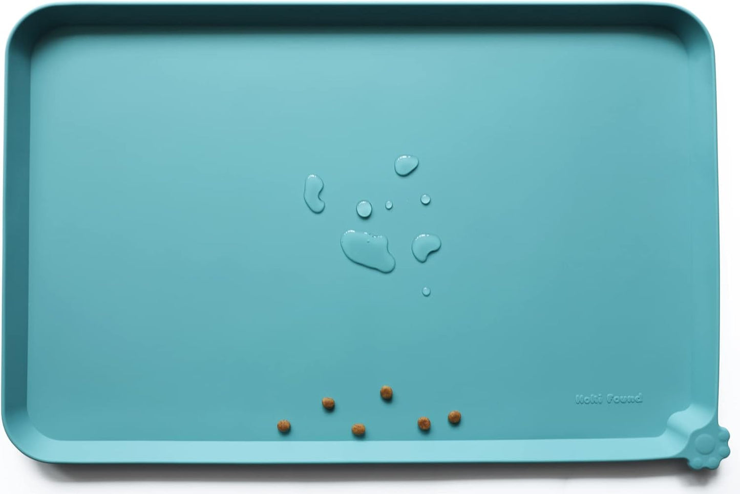 Hoki Found Silicone Pet Food Mats Tray - Non Slip Cat & Dog Bowl Mats - Waterproof & Pet-Friendly for Carpet - Glacier