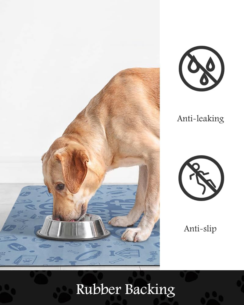 Pet Feeding Mat-Absorbent Dog Mat for Food and Water Bowl-No Stains Quick Dry Water Dispenser Mat-Dog Accessories Pet Supplies-Bowl for Messy Drinkers（Words,17"x28"