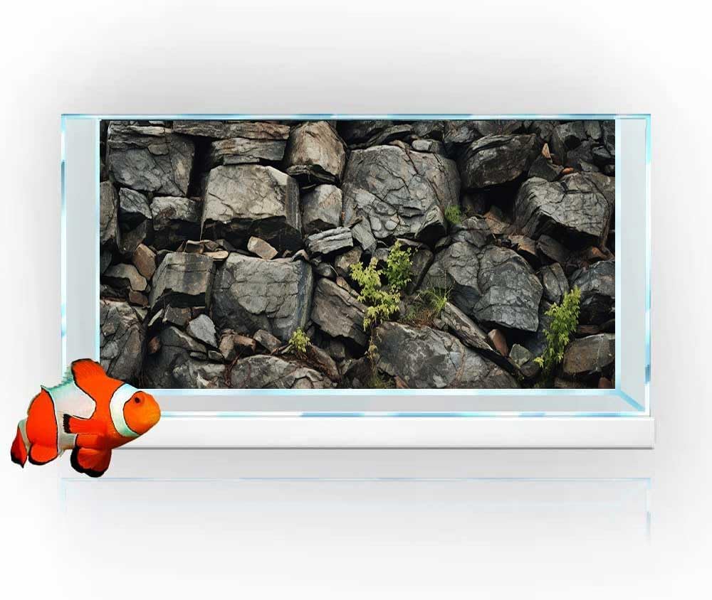 36X18IN Stone Aquarium Background, Rock Fish Tank Background, Natural Rocky Glass Terrarium Background with 8 EVA Double-Sided Tape