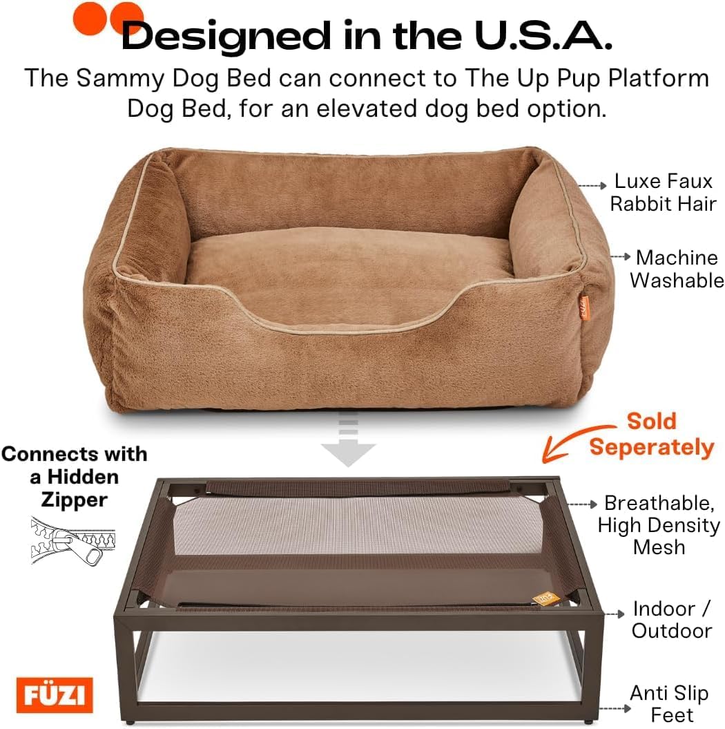 FUZI Luxury Aesthetic Dog Bed for Small Dogs with Washable Cover, Pet Couch, Pet Bed with Sides, Non-Slip Bottom, Soft and Durable Calming Dog Bed, Faux Rabbit Fur, Small 25.1x16.75x9.5 Soft White