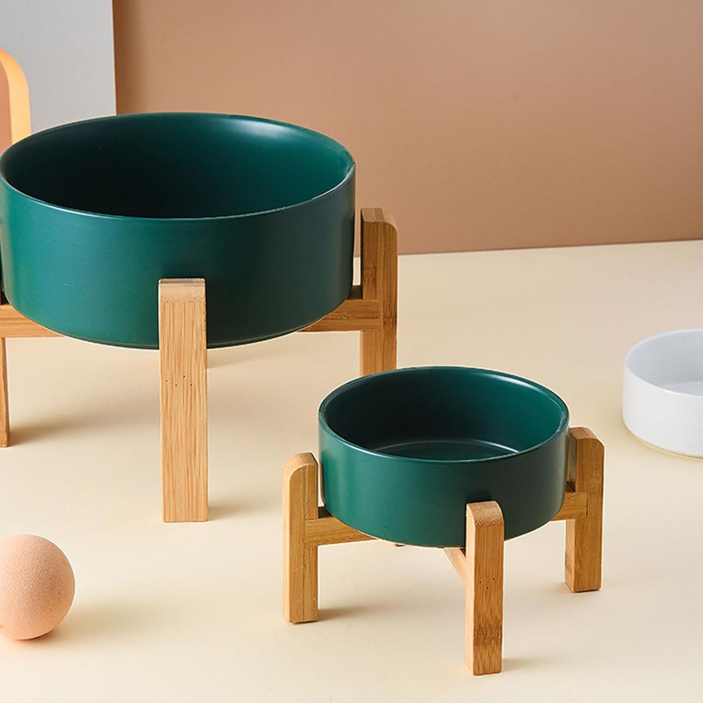 Petygooing 28 OZ Green Elevated/Raised Ceramic Dog Bowl for Small and Medium Breeds, Dog Food Water Dish with Stand,Pet Feeding Bowl with Anti Slip Rubber for Cats Small and Medium Dogs (3.6 Cups)