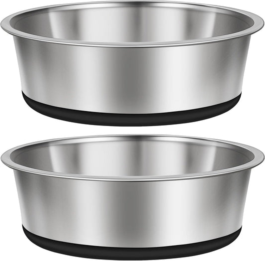 Taglory 11 Cup Stainless Steel Dog Bowls Set of 2 for Food and Water, Silicone Base Anti-Slip, Rust Resistant, Extra Thick Metal Bowls for Large Dogs, 84oz, Black
