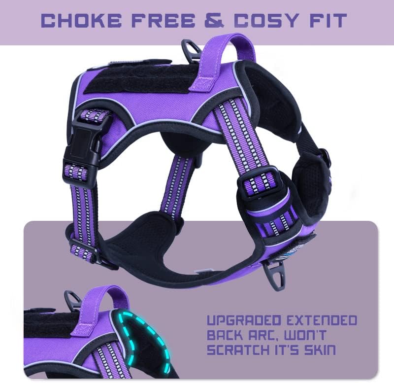 BUMBIN Tactical Dog Harness for Large Dogs No Pull, Famous TIK Tok No Pull Puppy Harness, Fit Smart Reflective Pet Walking Harness for Training, Adjustable Dog Vest Harness with Handle Purple XL