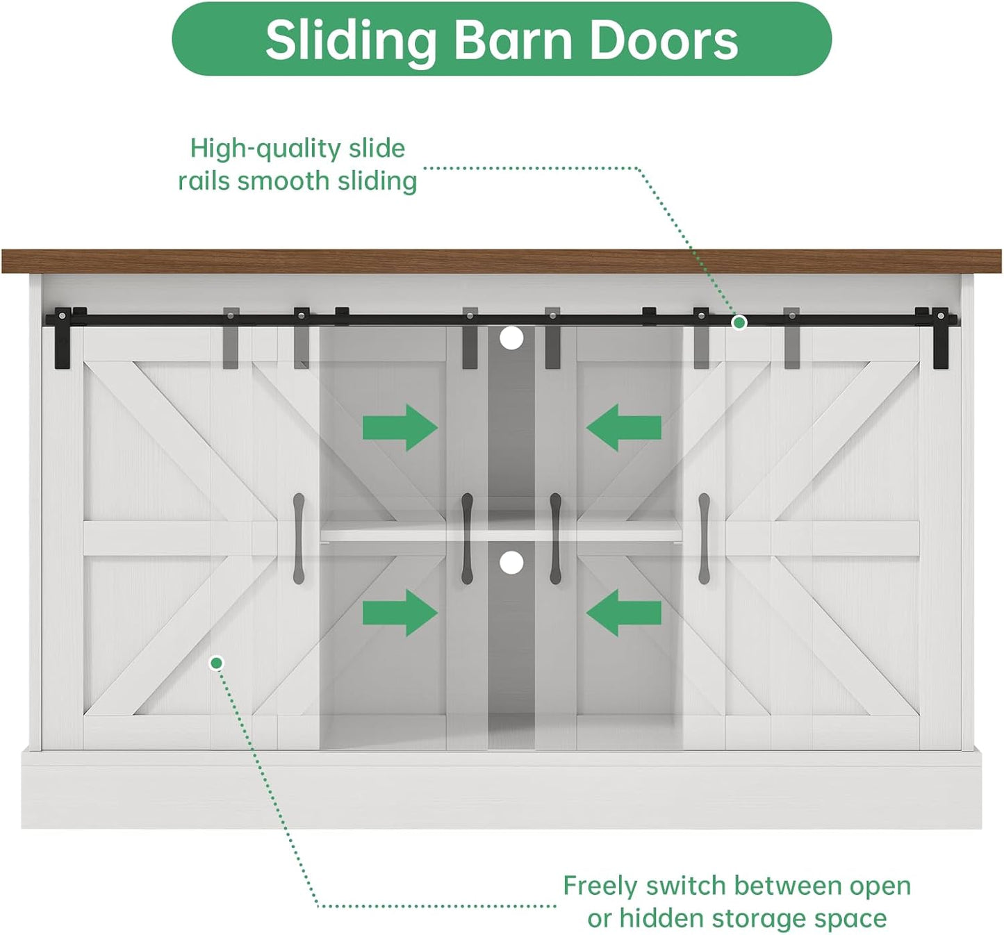Fish Tank Stand Up to 75 Gallon, Aquarium Stand with Sliding Barn Doors & Power Outlet, White Farmhouse Style Stand with Cabinet Storage for Fish Tank, Turtle Tank, Reptile Terrarium,1000LBS Capacity