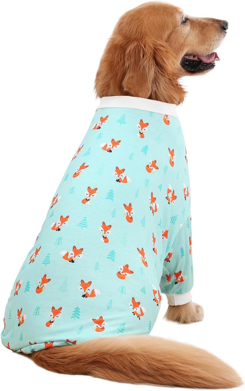 HDE Dog Pajamas One Piece Jammies Jumpsuit Pet Clothes Outfit Stretchy Lightweight Comfy Shirt Pjs for M-3XL Dogs Winter Foxes - 2XL