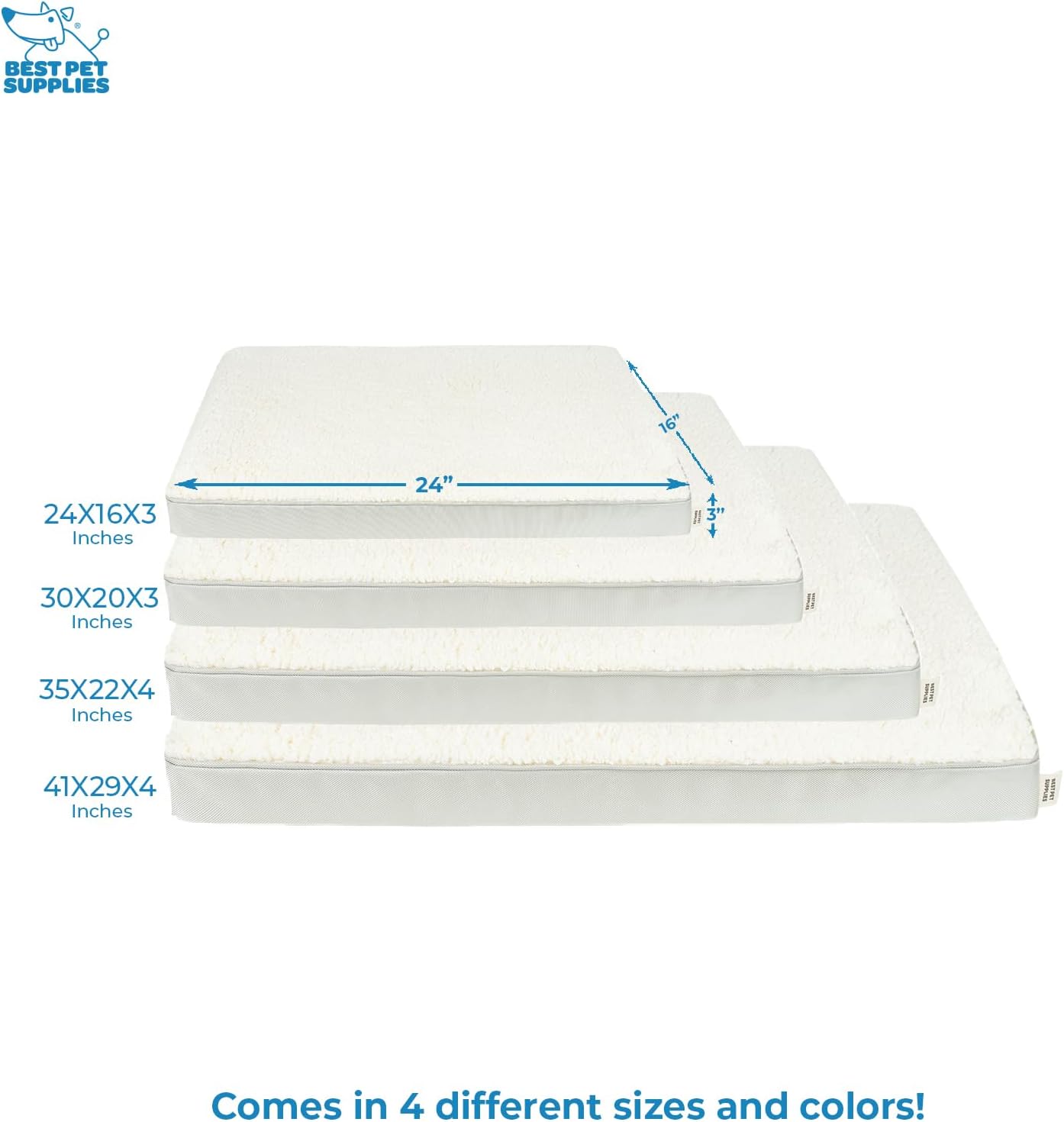 Best Pet Supplies Cute Dog Crate Mat Flat Bed with Waterproof Exterior, Thick Orthopedic Egg Foam Mattress, and Soft Sherpa Fleece Cover for Small, Medium, and Large Breeds - Beige, 41X29X4