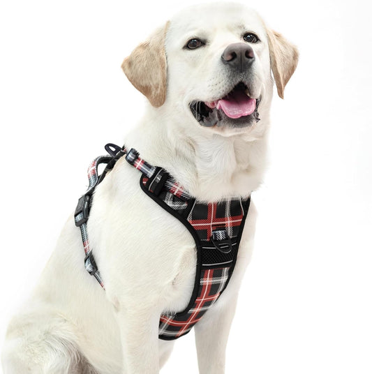PUPTECK No Pull Dog Harness Small Sized, Adjustable Reflective Dog Harness with Handle Easy Control, Comfortable Soft Padded Pet Vest Harness for Small Dogs, Plaid Black L