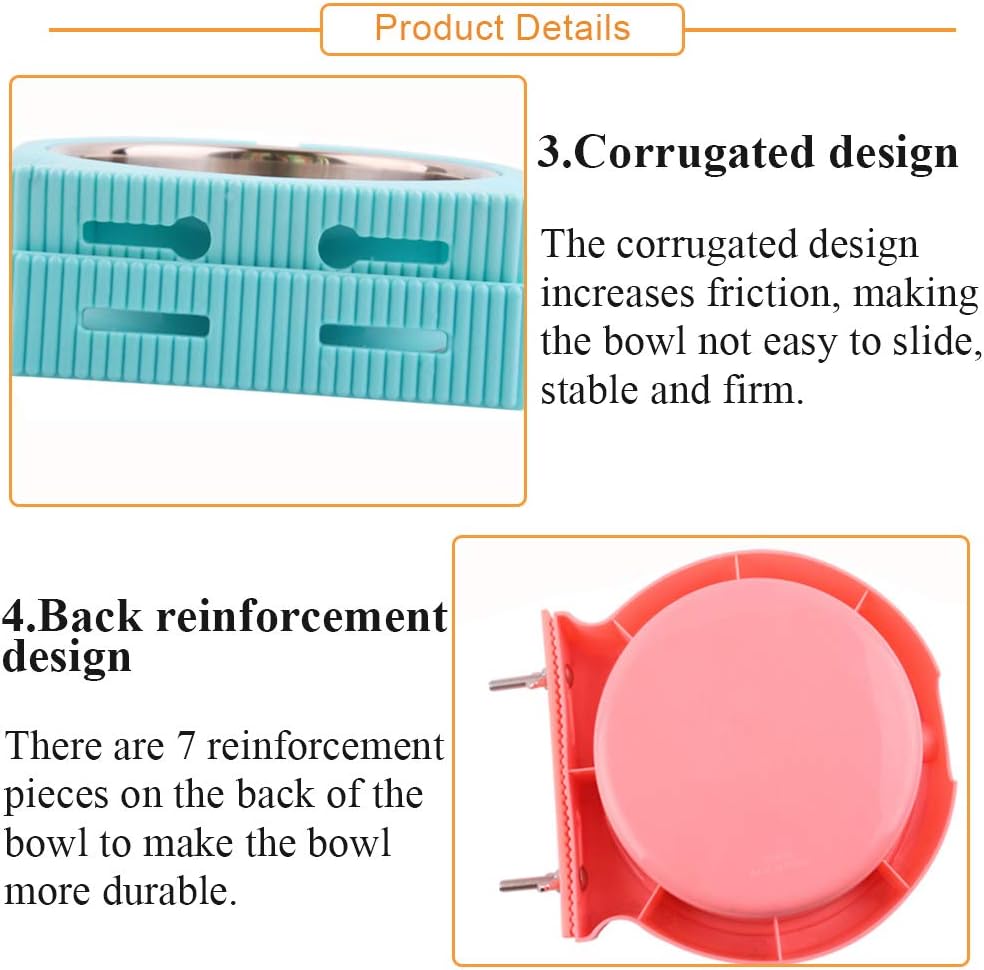 kathson Crate Dog Bowl, Removable Stainless Steel Hanging Pet Cage Bowl Food & Water Feeder Coop Cup for Cat, Puppy, Birds, Rats, Guinea Pigs (2pcs(Pink,Blue))
