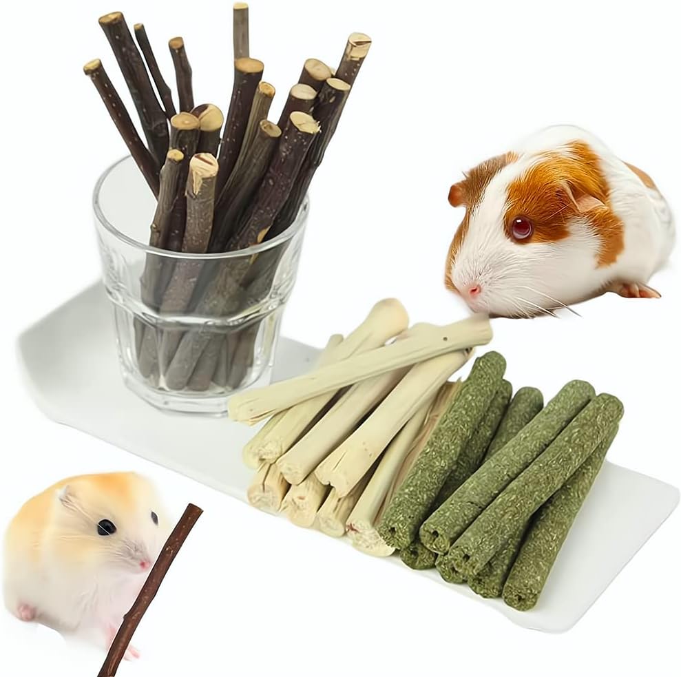 150g 3 Types of Combined Chew Toys Molar Sticks Sweet Bamboo Apple Branch Timothy Grass for Pets Chinchilla Squirrel Gerbil Hamster Squirrel Guinea Pigs