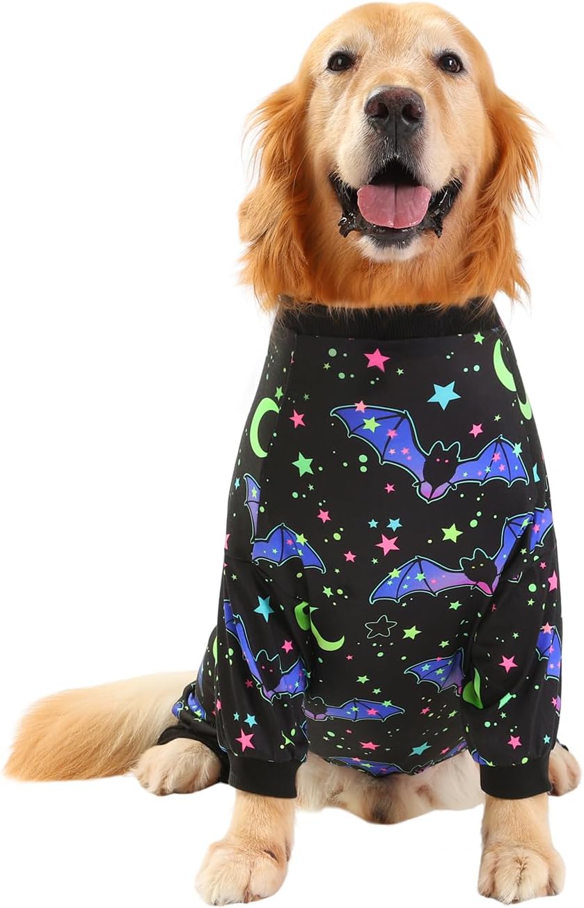 HDE Dog Pajamas One Piece Jumpsuit Lightweight Dog PJs Shirt for M-3XL Dogs Starry Bats - S