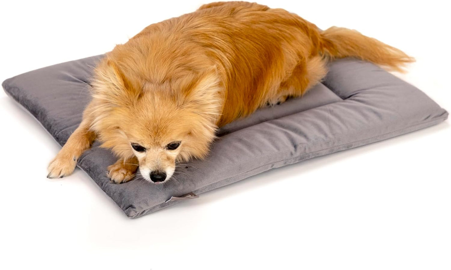 KindTail Dog Crate Pad - Soft Velvet, Reversible Bed - Machine Washable Kennel Mat for Pets up to 15 lbs, Mattress for Cozy Sleeping - 20” x 15” x 1” (Dark Grey, Small)