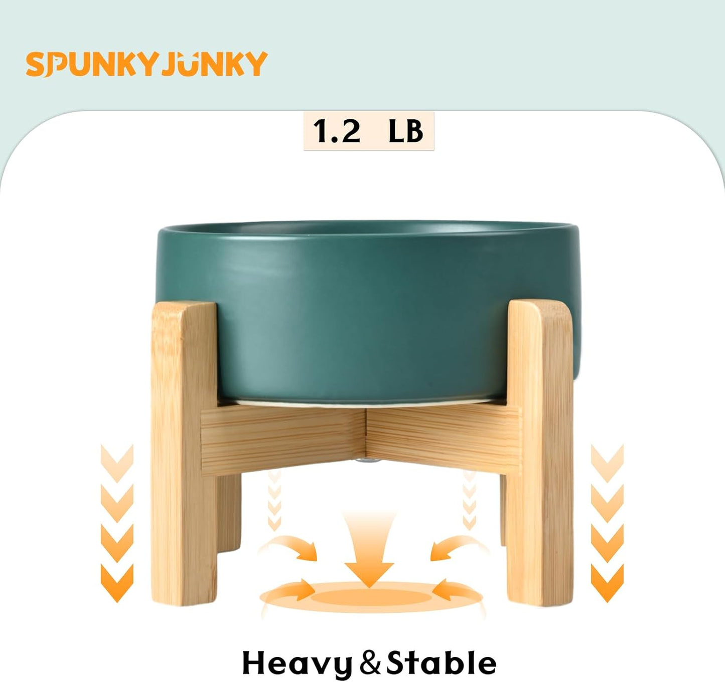 SPUNKYJUNKY Ceramic Elevated Dog Bowls 2 Pack - 5.1inch Raised Dog Bowls with Non-Slip Wooden Stand for Small Dogs Dishwasher Safe(Green,13.5OZ*2)