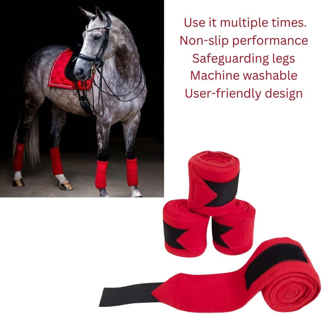 Horse Leg Bandage/Horse Leg wrap (Set of 4) Red, Blue, Navy Blue, and Black (RED)