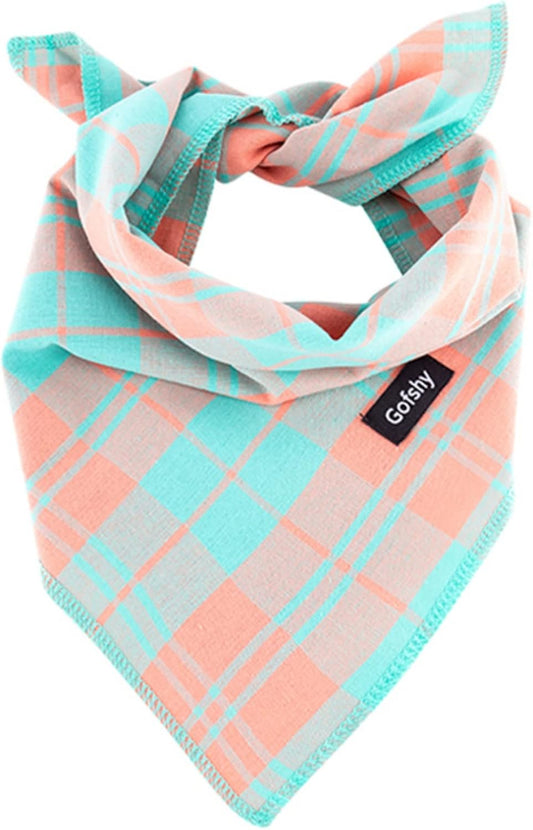 Spring Dog Bandana Large-Dog Scarf Vibrant Color Orange Green Plaid Printing Adjustable Bib Handkerchief Accessories for Medium Large Dogs (L)