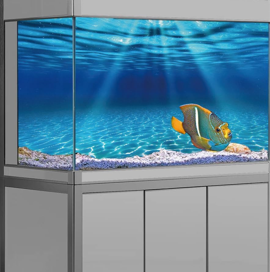 Natural Undersea Aquarium Background, Underwater Ocean Sunlight Fish Tank Background 48X18IN with 8 EVA Double-Sided Tape