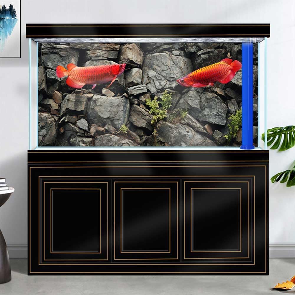 60X24IN Stone Aquarium Background, Rock Fish Tank Background, Natural Rocky Glass Terrarium Background with 8 EVA Double-Sided Tape
