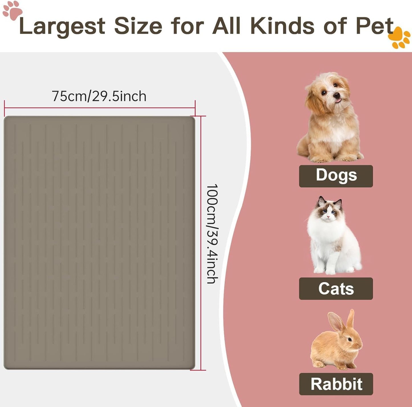 Large Dog Mats for Food and Water, 40"x30" Waterproof Pet Food Mats for Floor Nonslip Silicone Bowl Mats with Raised Edges