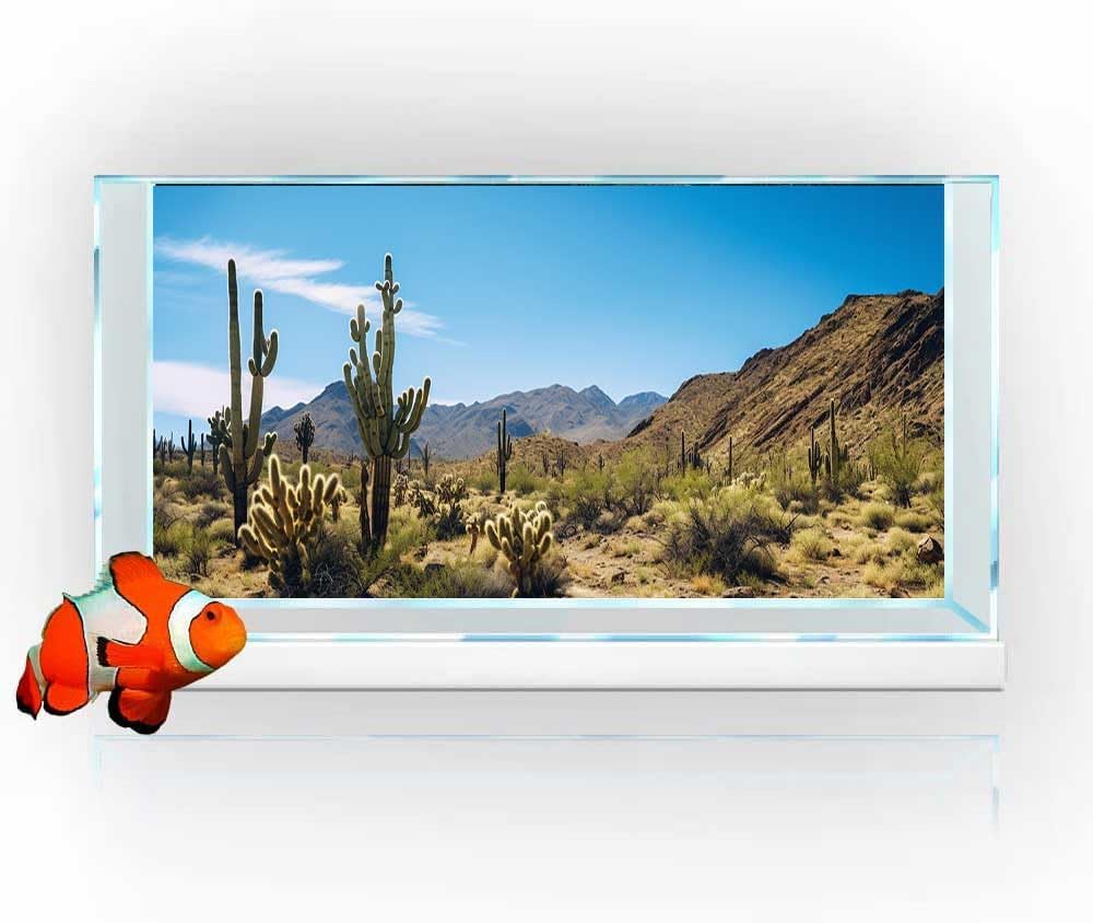 Reptile Habitat Background, Retro Desert Oasis Cactus Terrarium Background 36X18 in Background with 8 EVA Double-Sided Tape