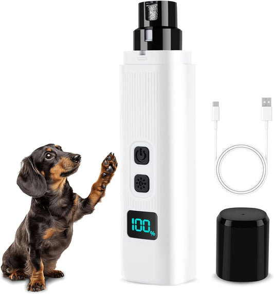 Dog Nail Grinder - 2-Speed Super Quiet and Low Vibration Electric Pet Nail Grinder - Rechargeable Dog Nail Trimmers for Small Dogs- Cat Nail Claw Clippers with 2 Level LED Lighting(White)