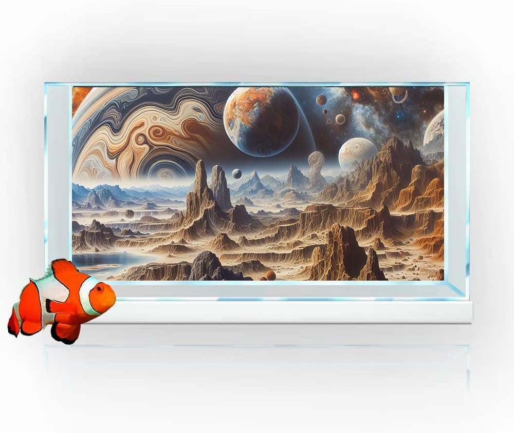 24X16IN Cosmic Spaceterrarium Background, Cool Parallel Space Themed Aquarium Reptile Habitat Background, Aquarium Background with 10EVA Double-Sided Tape