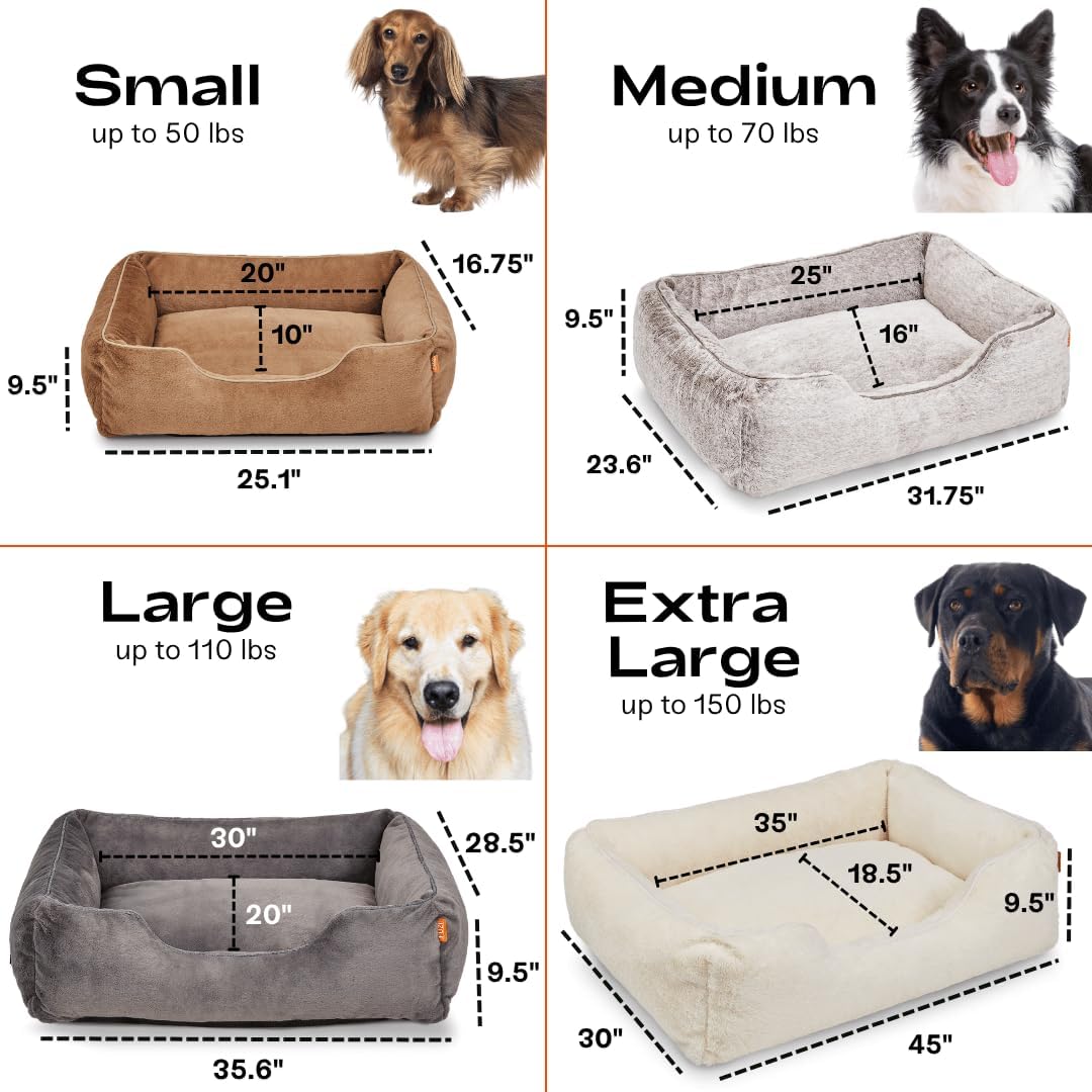 FUZI Luxury Aesthetic Dog Bed for Small Dogs with Washable Cover, Pet Couch, Pet Bed with Sides, Non-Slip Bottom, Soft & Durable Calming Dog Bed, Faux Rabbit Fur Cover, Small 25.1x16.75x9.5 Dark Grey